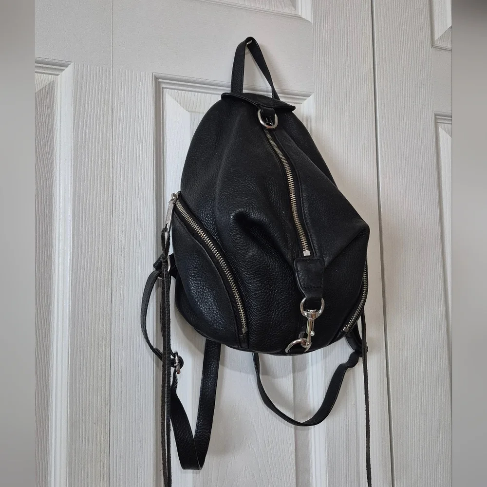 Rebecca Minkoff Julian Backpack Black Pebbled Leather Center Zip Restored
